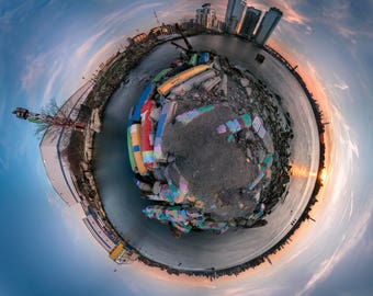 Williamsburg Brooklyn New York City Sunset Panographic Spherescape 16x16 Print on Paper