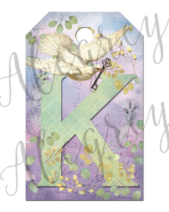 Instant Download Beautiful K Alphabet Tag. 4 x 2.5 inches