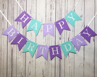 Mermaid Birthday Party, Under the Sea Theme, 1st Birthday Party, Purple Birthday Banner, Mermaid Party, Cake Smash Backdrop, Happy Birthday