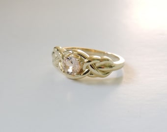 Morganite Celtic Engagement Ring - 14k Yellow Gold Celtic Wedding Ring