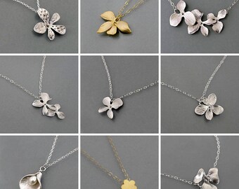 Dainty flower necklace, silver or gold necklace, floral jewelry gift for her