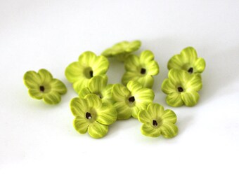 Polymer Clay Flower Beads, Bright Green Beads Wasabi Green 10 Pieces