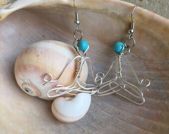 Lotus Pose Wire Earrings with Turquoise Bead Head