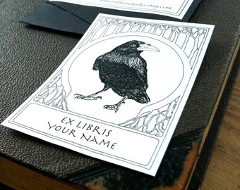 Bookplates Raven White 25 Personalized Ex Libris Booklabels