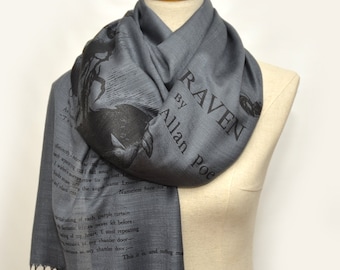 The Raven by Edgar Allan Poe Shawl Scarf Wrap (Bluish Gray)
