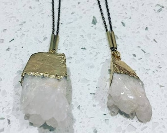 Raw Quartz Necklace; Electroplated; Layering Necklace, White Quartz, Long Necklace, Boho jewelry