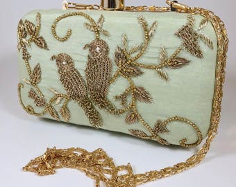 Mint Birds Embroidered Clutch/sling bag, purse handbags evening bags Clutches