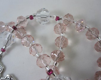 Pink Chinese Crystal and Clear Egyptian Crystal Prayer Beads with Sterling Silver Cross