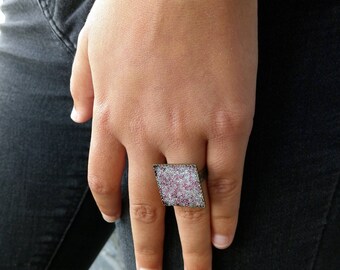 Square Adjustable ring, mini glass beads