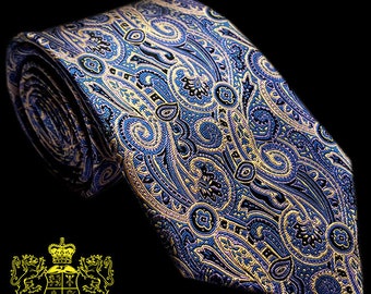 Blue and Gold Paisley Silk Tie