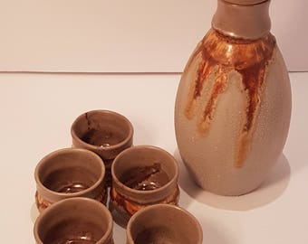 Vintage Laurention Pottery Tundra Sake set
