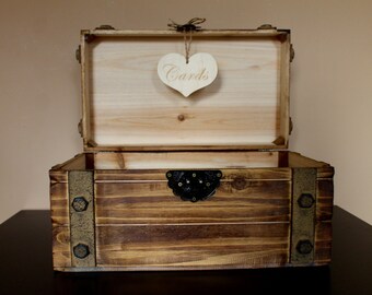 Large Rustic Wooden Card Trunk / Wedding Card Box / Wedding Card Holder / Rustic Wedding Trunk / Wedding Decor / Vintage Style Wedding Box