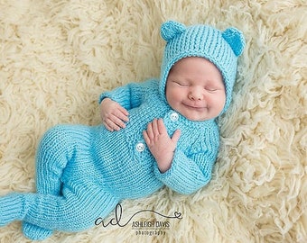 newborn boy coming home outfit - Newborn bear Footed Romper - newborn bear romper - Newborn Footed Sleeper Outfit - bear bonnet