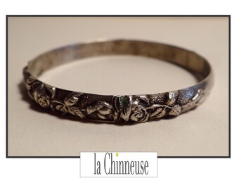 Bracelet Jonc Vintage Ancien - Métal Argenté (laiton/cuivre), Style Ethnique, Occasion