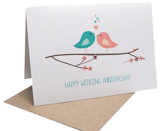 Anniversary Card | Wedding Anniversary Card for Wife | Birds on Branch with Hearts | Card for Anniversary | Anniversary Greeting Card HWA015