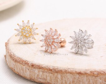 CZ Sunflower Barbell Ear Cartilage Piercing-16G/ 1pcs