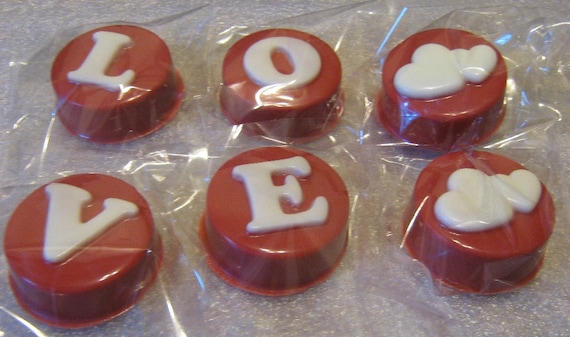 Chocolate covered sandwich cookies valentine wedding love design with hearts