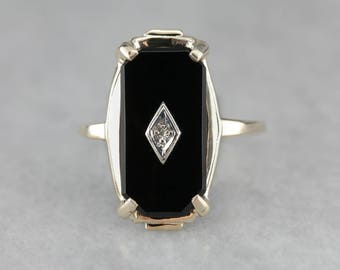 Reserved - Layaway for Shannon D. - DO NOT PURCHASE!! - Ladies Classic Black Onyx Ring, Vintage Diamond Black Onyx Ring YXA8UQ