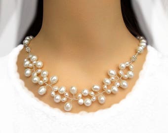 Hochzeitsschmuck Brautschmuck Set Halskette Armband Süßwasser Zuchtperlen, Wedding Jewelry Set Bridal Necklace Bracelet Hochzeit