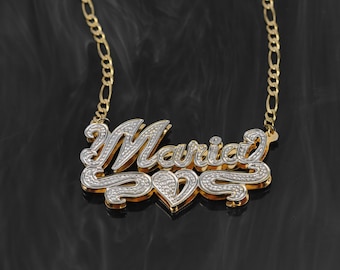 Double Name Plate | Name Plate | My Name Necklace | Your Name Necklace | 3D Name Plate | Figaro Chain