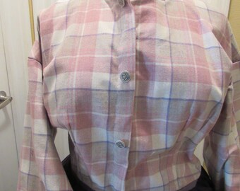 Pink, Lavender, Tan Plaid Wool Bodice Civil War Reenactment Womens