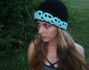 Skull Cap/ Mint/ Skull Beanie/ Winter Hat/ Black and Mint/ Skulls/ Mint Skulls