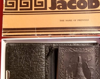 New Unused Vintage Jacob Product Genuine Leather Wallet with scene in box