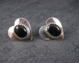 Vintage Southwestern Onyx Heart Earrings
