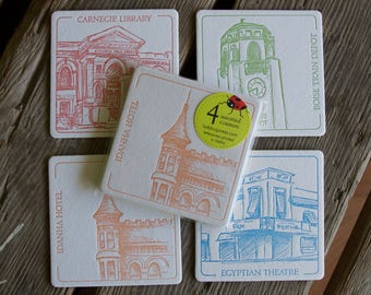 BOISE Coasters, (Letterpress printed, 3.5 inches) set of 4, perfect gift