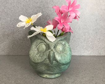 Owl Vase Blue Green spring decor with flowers office decor pencil holder #owl 0302