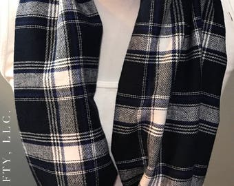 Infinity Scarf - Navy blue, white & cobalt