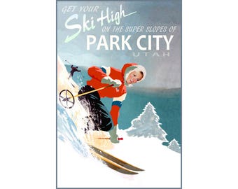 Park City Utah Travel Poster Wasatch Snow Ski Art Print 329