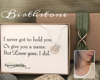 Miscarriage Jewelry Loss of baby - TINY sterling silver baby feet gemstone birthstone necklace - gift for mom - stillborn - pregancy loss