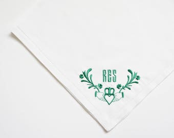 Men's Finest Irish Linen or Fine Cotton Monogrammed Handkerchief, Pocket Square