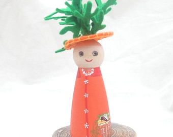 Wood Peg Doll Carrot Harvest Totem