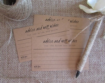 Rustic Wedding Advice Cards | Advice and Well Wishes for the Bride and Groom | Bridal Shower Advice Cards | Guestbook Alternative