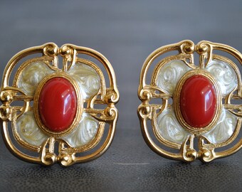 VINTAGE MONET CLIP enamel earrings