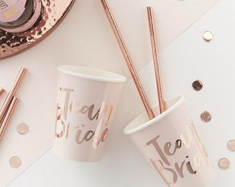 Pink & Rose Gold Team Bride Cups, Rose Gold Hen Party Tableware, Rose Gold Bacherlorette, Bride to Be Tableware, Hen Party Cups