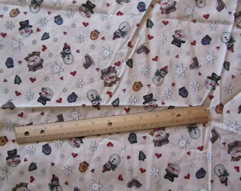 Cream/Off White Snowman Faces/Mittens/Snowflakes Fabric by the Yard