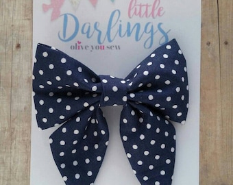 SALE! 30% OFF**Sailor Hair bow, Toddler hair bow, Baby hair bow, Teen hair bow, Girl Hair bow- Navy and white dots