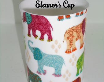 Boxed Personalised Fine Bone China Elephant Chintz Mug, Gift for Mum Gift For Her.
