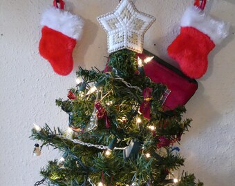 3 Inch Gold And White Christmas Tree Star Keepsake Decoration, Gold And White Plastic Canvas Star Tree Topper, One Of A Kind Star Topper