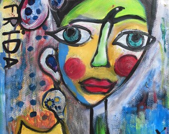 Postcard Frida Kahlo 51 mixed media free Shipping