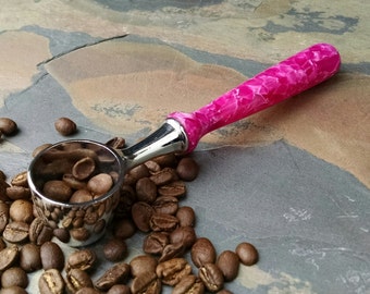 Coffee Scoop with Hand Turned Pink Acrylic Handle - Loose-Leaf Tea Scoop - Gift for Christmas, Birthday, Weddings, Housewarming
