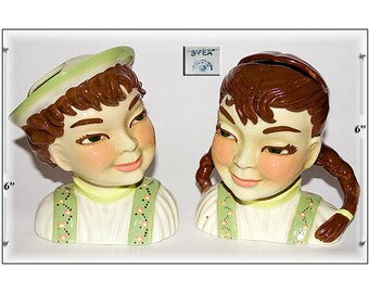 Ceramic Arts Svea and Sven Swedish Head Vases - HARD TO FIND