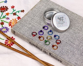 Stitch markers RAINBOW set with tin - knitting supplies, knitting tools, knitting markers, snag free, knitting gift, RIGHT-O markers