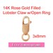 14K Rose Gold Filled 3x8mm Lobster Claw Clasps With Open Ring Italy Quality Strong Wholesale BULK DIY Jewelry Findings 1/20 14kt RGF
