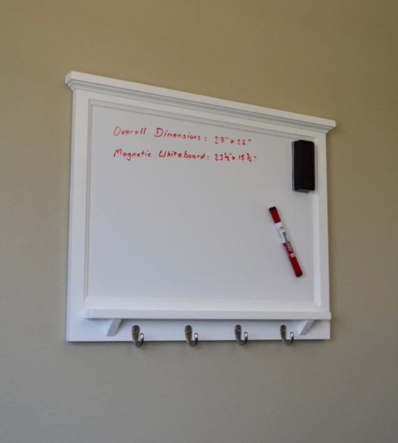 Large Magnetic Dry Erase Wall Organizer with Key / Coat / Hat rack - RusTic - Home Decor