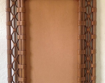 1981~BURWOOD Products Co.~Faux Bamboo~Wicker Picture~Mirror Frame~19" x 31"~EVC