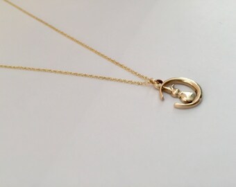 14K Gold Rabbit on the Moon Necklace